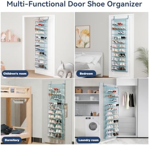 Whitmor 36 Pair Over the Door Shoe Rack,12 Tier Hanging Shoe Organizer with Metal Frame & Mesh shelves, Heavy Duty Shoe Storage Holder for Door,No Drill Installation, 74" H x 21.7" W x 7.5" D, Blue