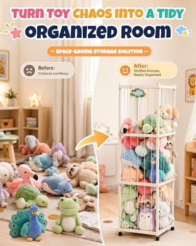 Stuffed Animal Storage Organizer for Kids Room, Freestanding Toy Storage Rack with Large Capacity, ABS Material, Easy Assembly- Space-Saving Plush Toy Holder for Nursery & Playroom