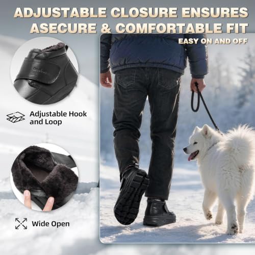 OrthoComfoot Orthopedic Diabetic Winter Leather Ankle Boots for Men, Comfortable Casual Wide Width Arch Support Warm Snow Boots for Relief Plantar Fasciitis, Bunions, Swollen Feet & Foot Pain
