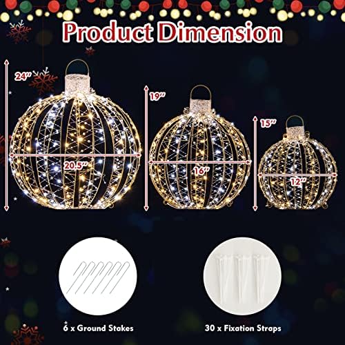 Tangkula 3 Pack Christmas LED Lighted Balls, Metal Twinkling Ornaments