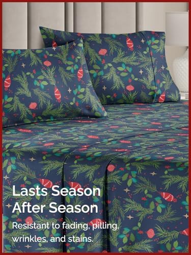 Christmas Sheet Set, Christmas Garland, Holiday Xmas Bedding Set - Queen