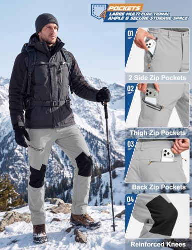 TACVASEN Men's Winter Snow Ski Pants Fleece Lined Waterproof Hiking Work