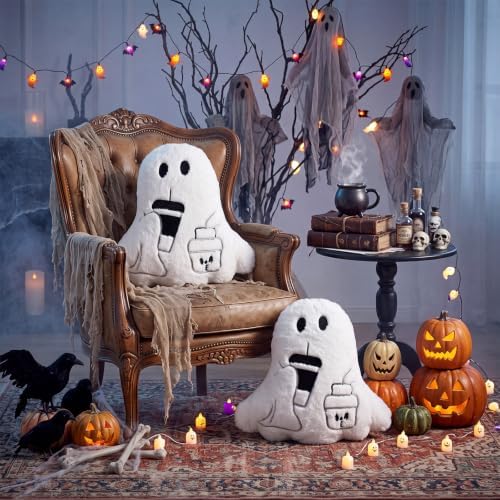 Konohan 2 Pcs Halloween Coffee Ghost Throw Pillows Ghost Shaped Stuffed
