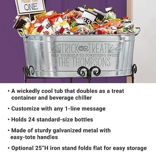 Let's Make Memories Personalized Beverage Tub - Trick or Treat Candy Bowl w/Stand - Halloween Party Décor - Trick or Treat