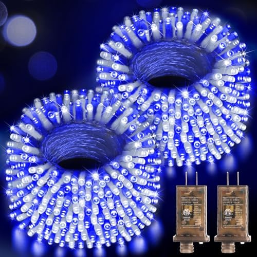 Hezbjiti 2Pack 1000 LED 403 FT Christmas Lights Outdoor String Lights 8 Modes with Timer Memory Waterproof Fairy Lights Plug in for Classroom Bedroom Wedding Party Holiday Xmas Decorations(Blue+White)