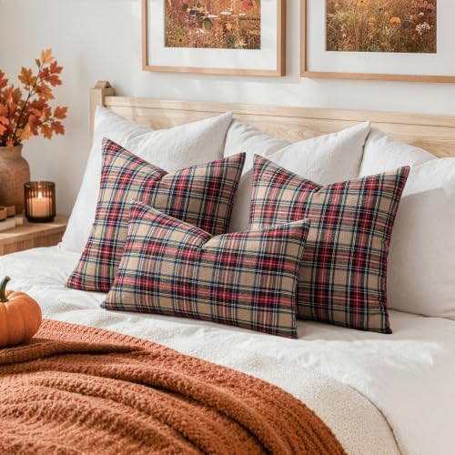 MIULEE Fall Plaid Pillow Covers Scottish Tartan 16x16 Khaki
