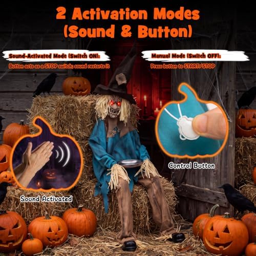 Tangkula 5.2 FT Animated Halloween Sitting Scary Scarecrow Decoration