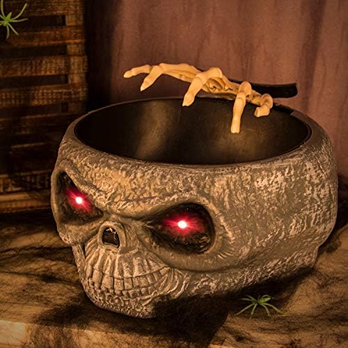 ITART Animated Halloween Candy Bowl Dish with Hand Spooky Decoration Props LED Eyes & Sound for Holloween Decor Treat or Trick Party Bar Table Decor