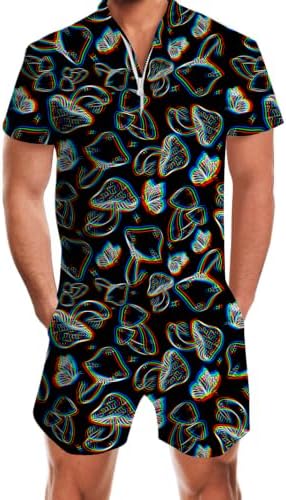 RAISEVERN Mens Romper Male Zipper Shorts Sleeve One Piece Bro Outfits