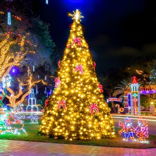 SAUIRS 197FT 500 LED Christmas Lights Outdoor String Lights with 8 Modes Timer Waterproof Fairy Light Plug in for Outside Indoor Party Xmas Palm Tree Yard Wedding Decorations(Warm White)