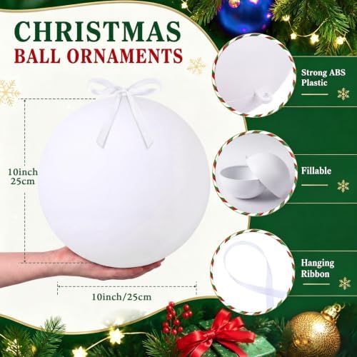 Weysat 4 Pcs Large Fillable Christmas Ball Ornaments, Matte White, 10 Inch
