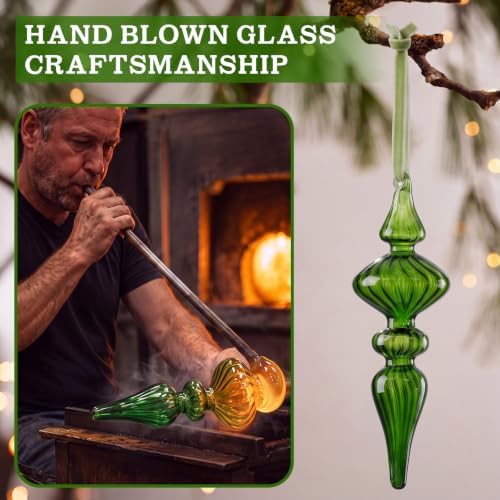 12 Pcs Vintage Glass Finial Christmas Ornaments, Green