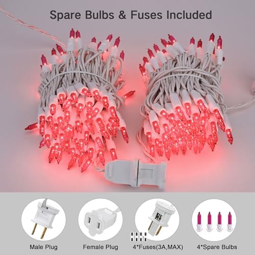 Brizled Incandescent Christmas Light,300 Count, 69.6ft, Pink, for Valentine