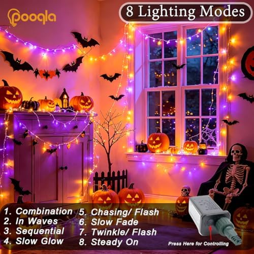 Pooqla 500 LED Orange Purple Halloween Lights Outdoor String Lights, 164 ft