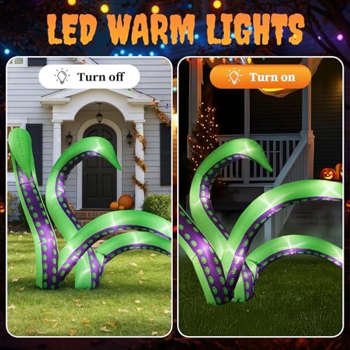 Outvita Halloween Inflatable Octopus Tentacles 4.9FT, 2 Pack Blow Up Outdoor Decoration with LEDs, Halloween Decor for Yard, Party, Garden