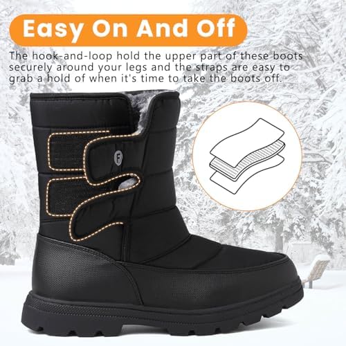 todaysunny Mens Snow Boots Waterproof Womens Winter Boots Fur Lined Warm Lightweight Mid-Calf Casual Outdoor Cold Weather Shoes Unisex