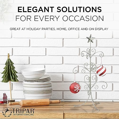 Tripar Decorative Tree Ornament & Jewelry Display, Silver Finish (22-Inch Height) - Decorative Metal Wire Stand - 3 Tiers of Branches, Perfect for Wrought Iron Trees - Perfect Holiday Gift