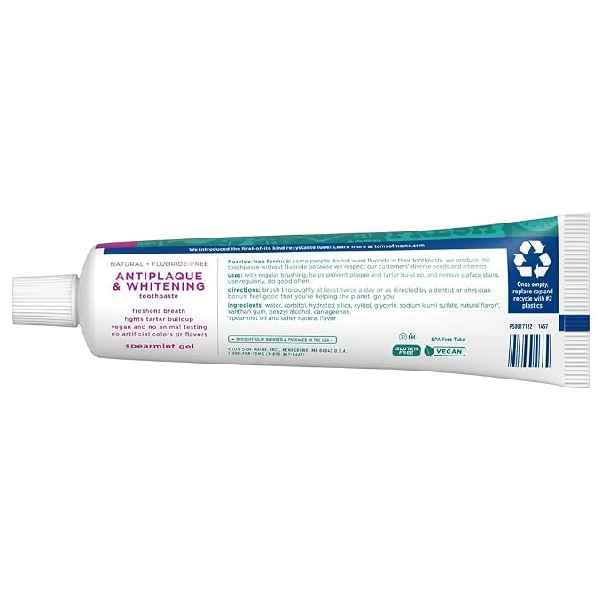 Tom's of Maine Antiplaque Plus Whitening Gel, Spearmint 4.7 oz (Pack of 3)3