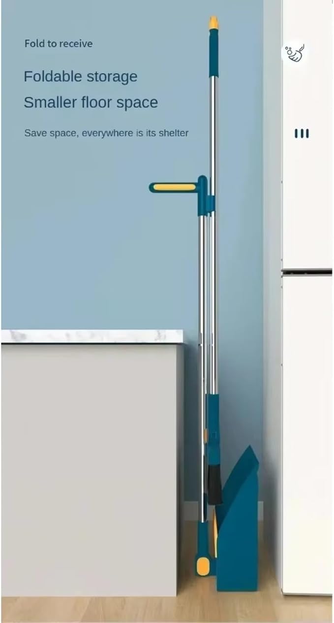 Foldable Broom and Dustpan Set, Compact Wall Mountable with Extra Stiff Bristles for Easy Storage & Cleaning (Orange)