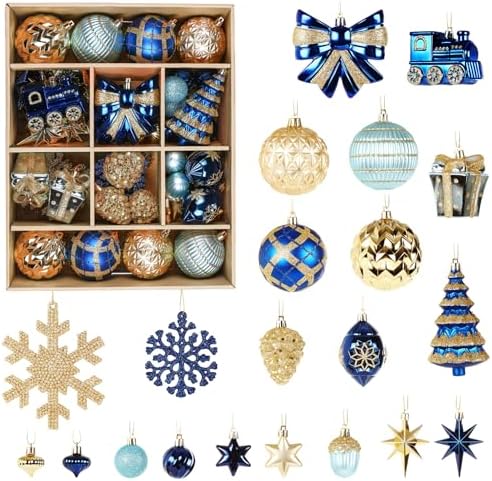 Alupssuc 82pcs Classic Christmas Balls Ornaments Set, Blue and Gold