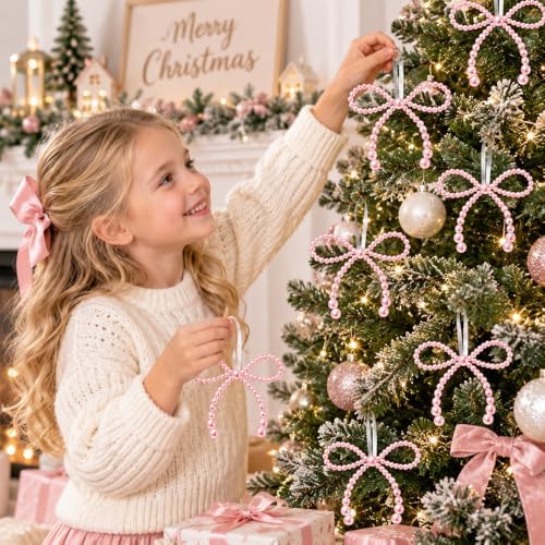 DIYDEC 18PCS Christmas Pearl Bow Ornament 4.5in Tree Topper Hanging Decor