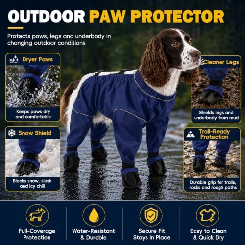 Waterproof Dog Boots Rain Boots with Suspender, Dogs Shoes Paw Protector for Small Medium Puppy, Anti-Slip Doggy Boot Belly Protector, Rain Booties Snow Pants Dogs Suspender Booties Leggings(XL,blueg)