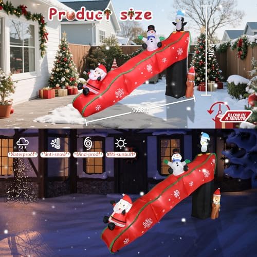 WONDER GARDEN 10 FT Christmas Outdoor Inflatable Slide with Penguin Decor