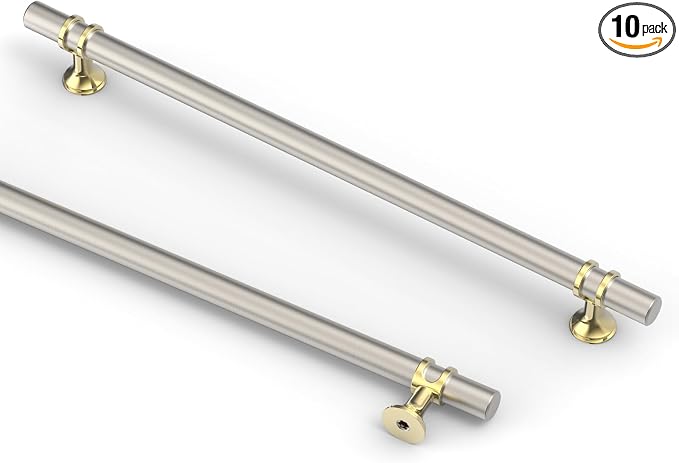 Asidrama 10 Pack 10 Inch(254mm) Gold and Brushed Satin Nickel Kitchen Cabinet Handles, Cabinet Pulls Kitchen Cabinet Hardware Cupboard Handles Drawer Pulls 4451