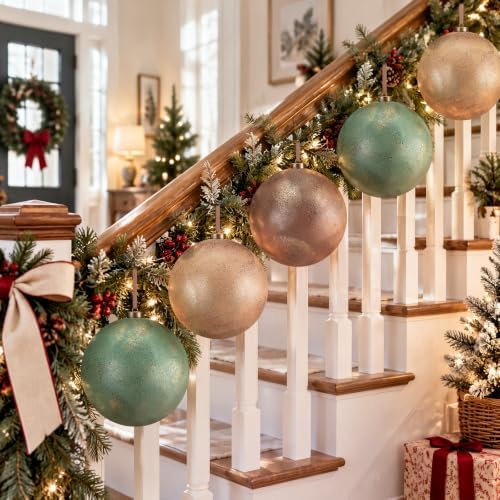 6 Pcs 6 Inch Large Christmas Ornaments Champagne Bronze Green