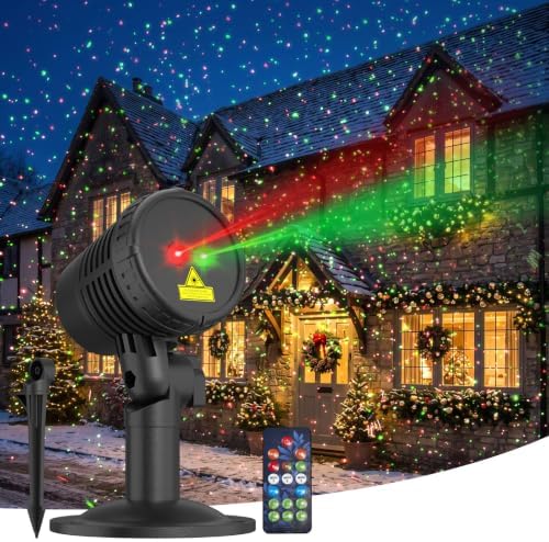 Christmas Projector Lights Outdoor, Red and Green Moving Holiday Light with Remote Show for House, Yard, Garden, Patio and Christmas Decorations