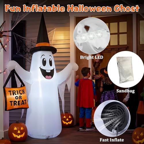 4.5 FT Halloween Inflatable Ghost Outdoor Decoration with Magic Hat