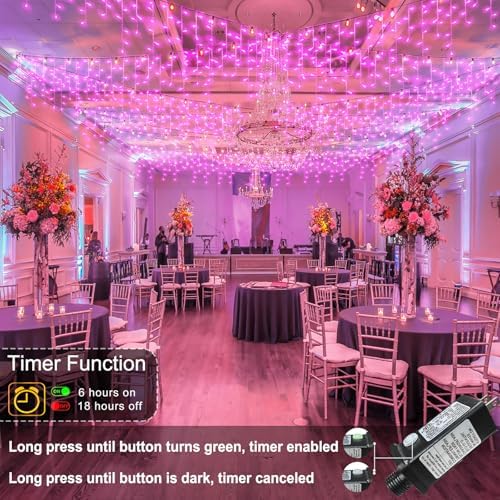 Pink Christmas Lights Outdoor Icicle Lights for Outside 33ft 400 LED String