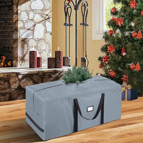 BALEINE 9 ft Christmas Tree Storage Bag, Heavy Duty 900D Oxford Fabric with Reinforced Handles and Dual Zippers Wide Opening, Extra Large Storage Container for Trees (Grey) (Pack of 2)