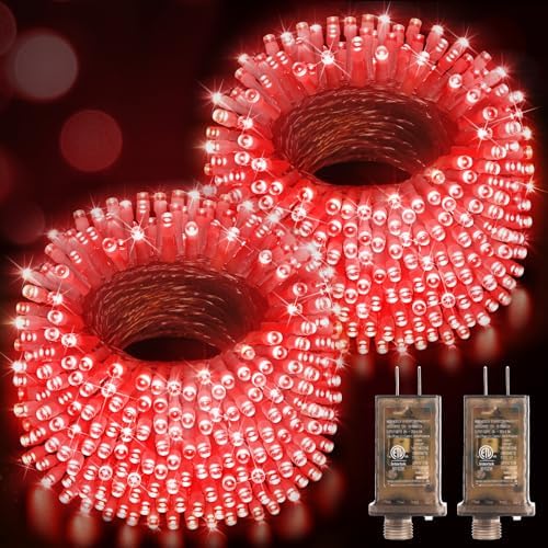 Hezbjiti 2Pack 1000 LED 403 FT Christmas Lights Outdoor String Lights 8 Modes with Timer Memory Waterproof Fairy Lights Plug in for Classroom Bedroom Patio Wedding Party Holiday Xmas Decorations(Red)