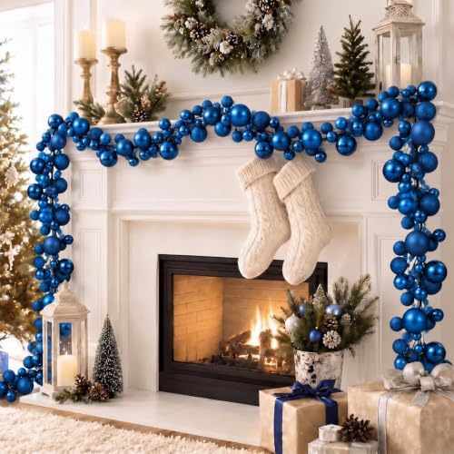 2 Pcs 6 ft Christmas Ball Ornament Garland, Mixed Navy Blue