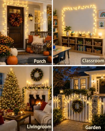 2 Pack 200 LED Battery Operated String Lights, 8 Modes Twinkle Fairy Lights