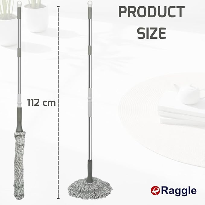 Self Wringing Floor Cleaning, Easy Squeeze Twist Mop with 44.5 Inches Long Handle Head, Heavy Duty Wet Mops for Cleaning Floors (Grey, Twist mop)