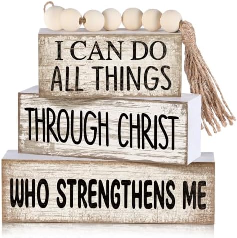 Lineshading 4 Pcs Christian Table Decor for Home, Scripture Wood Sign