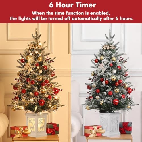 3FT Pre-Lit Artificial Mini Christmas Tree Set of 2, 78 LED Lights