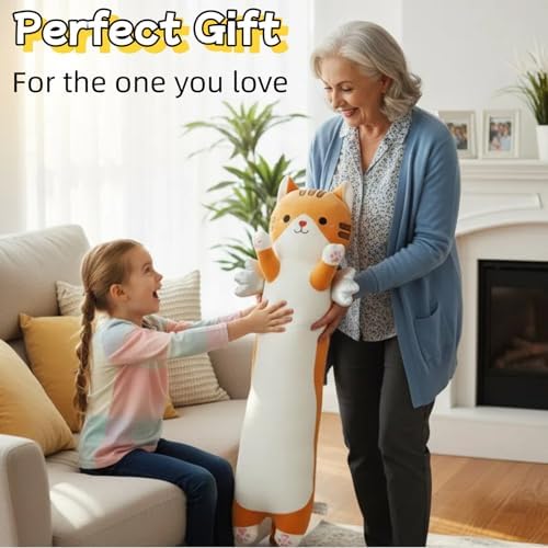 Somao 35.4" Long Cat Plush Pillow with Wings - Super Soft Stuffed Animal for Kids & Adults, Cute Body Pillow for Sleeping, Squishy Cat Plushies Gifts for Girls (Yellow)