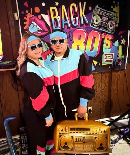 UOUA 80s Outfit for Men 90s Costumes 2 Piece Long Sleeve Track Suit Set