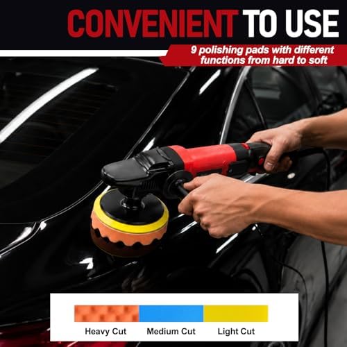 AOBEN Car Buffer Polisher,Rotary Polisher,1600W Car Polisher Waxer with 6 Variable Speed,with Foam/Wool Pads & Sandpaper for Polishing, Waxing, Scratch Removal