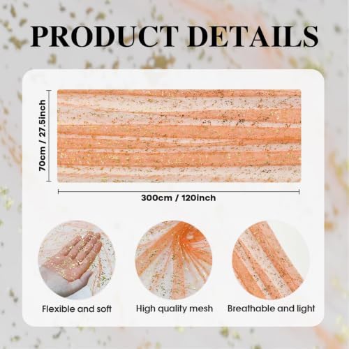 Artoid Mode Orange Gold Gauze Table Runner 120 Inch 10FT, Glitter Metallic Foil Sheer Dining Wedding Anniversary Holiday Table Decor for Home Party