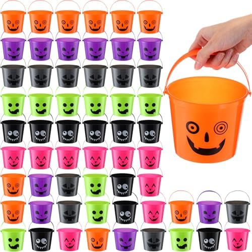 Jenaai 80 Pcs Halloween Pumpkin Buckets Bulk Small Plastic Candy Buckets