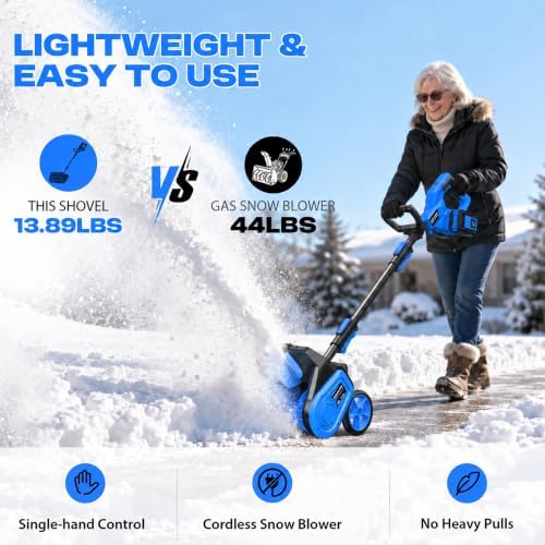 40V Electric Cordless Snow Shovel, 17 Inch Brushless Snow Blower with 2×4.0Ah Batteries & Fast Charger, 30FT Throw Distance Snow Shovel for Driveway, Patio, Deck, Walkway