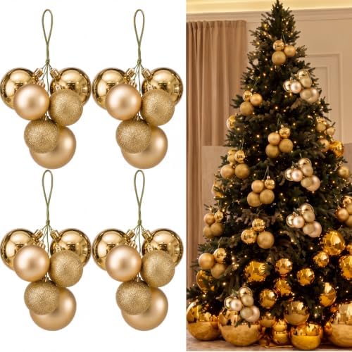 Roowest 4 Sets Large Gold Glitter Christmas Ball Clusters Ornaments Decor