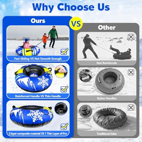 ZMLM Snow Tubes for Sledding Heavy Duty - Inflatable Snow Tube with Premium Canvas Cover for Kids Adults,Towable Snow Sled Thickened Bottom Winter Gift Outdoor Fun Toys