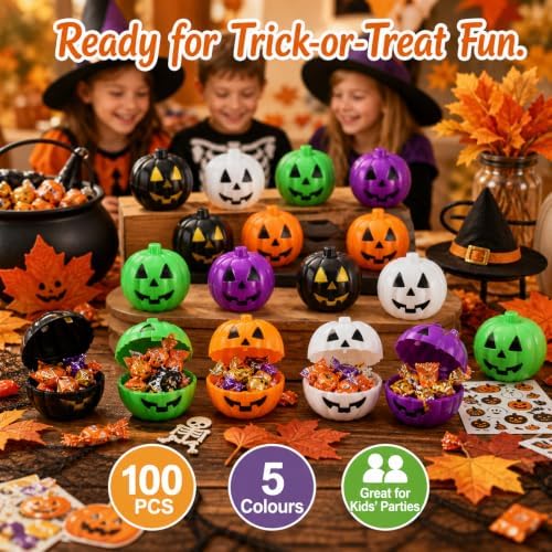 100Pcs Halloween Pumpkin Candy Holders, Plastic Mini Pumpkin Bucket