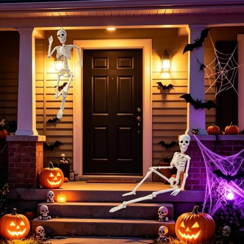 36" Skeleton Halloween Decorations, 3FT Life Size Skeleton Posable Joints