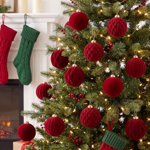 Christmas Ornaments Set Burgundy Velvet 2.36 in Decorative Balls